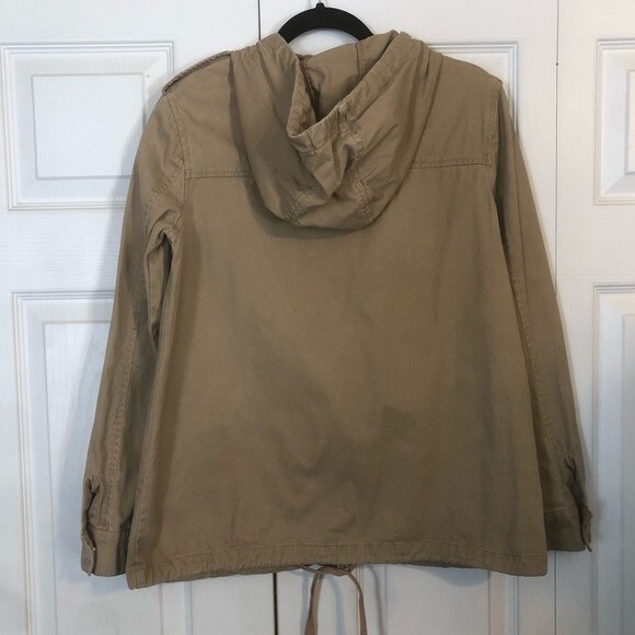 FOREVER 21 Small Khaki Tan Zip-Up Jacket Hood Drawstring Waist Shoulder Flaps - Picture 4 of 4